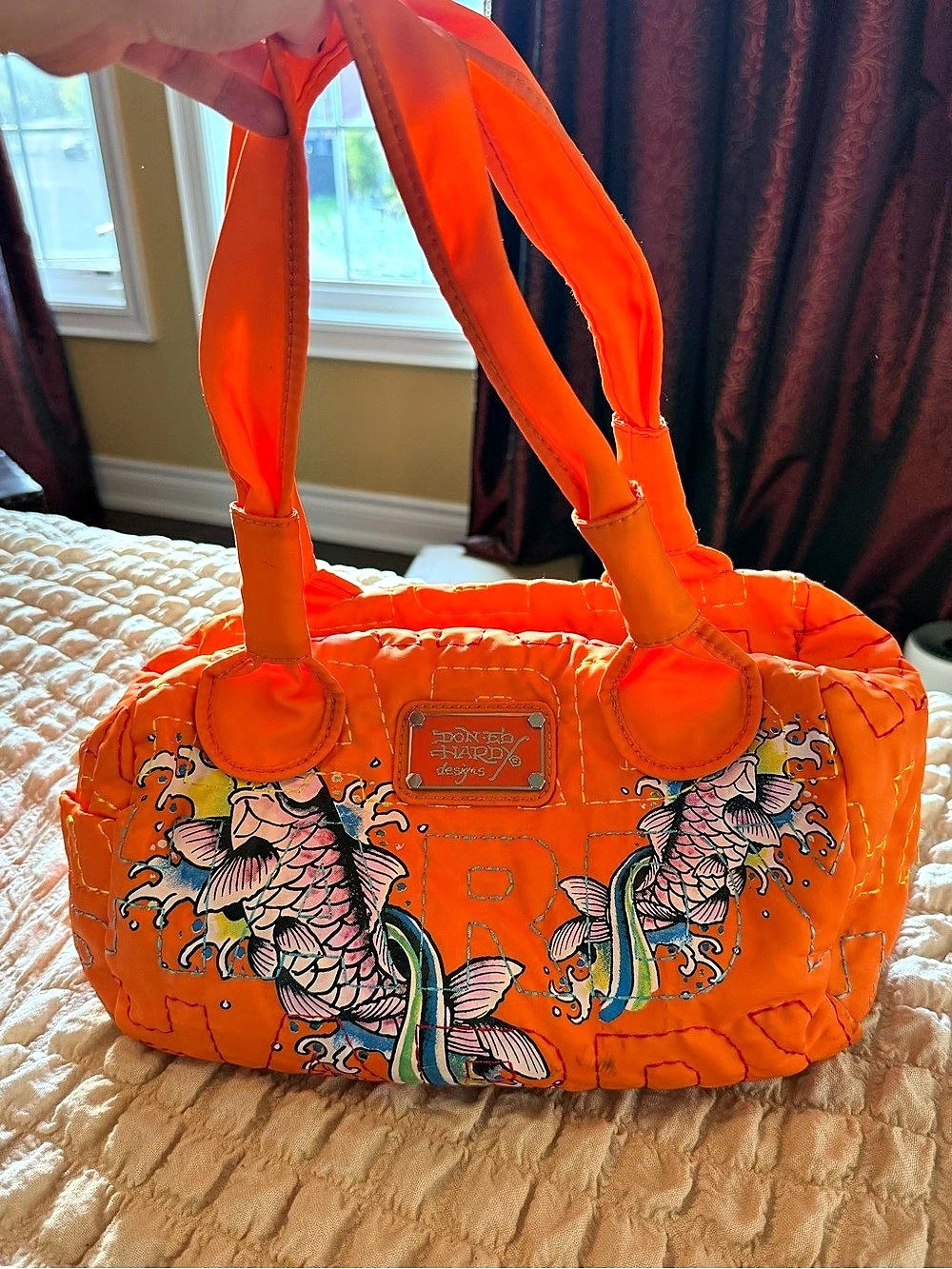Don Ed Hardy Designs quilted orange koi fish bag - Y2K, vintage